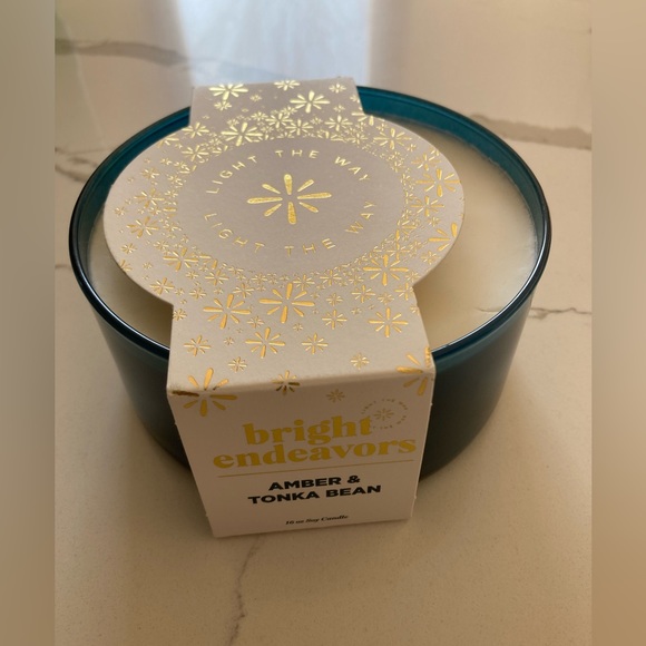 NWT Amber & Tonka Bean bright endeavors 3-wick Glass 16 oz candle peace blue - Picture 1 of 7